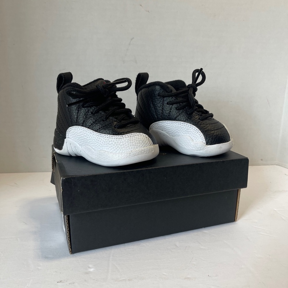 Nike Air Jordan 12 XII Retro TD Playoff Black White Infant Baby Boy Girl Size 3C